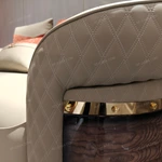 Curved Luxury Sofa Set with Diamond Quilted Craftsmanship, High-Gloss Natural Burl Wood Veneer & Gold Stainless Steel Accents